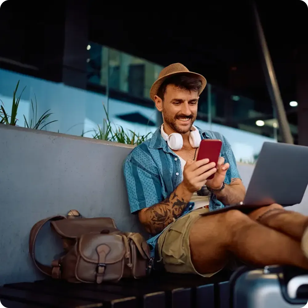 Traveler completing visa application on phone